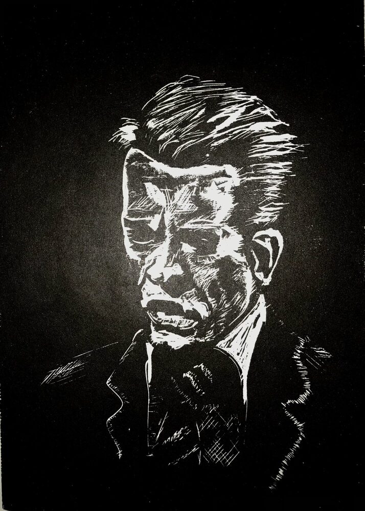 Kinski, 2018, Holzschnitt, 21 × 30 cm