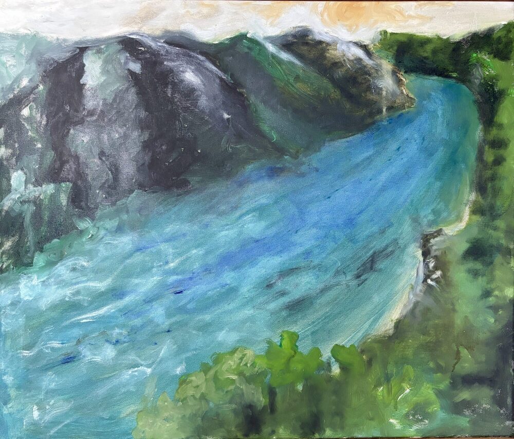 Landschaft I, 2023, Öl auf Leinwand, 88 × 57 cm