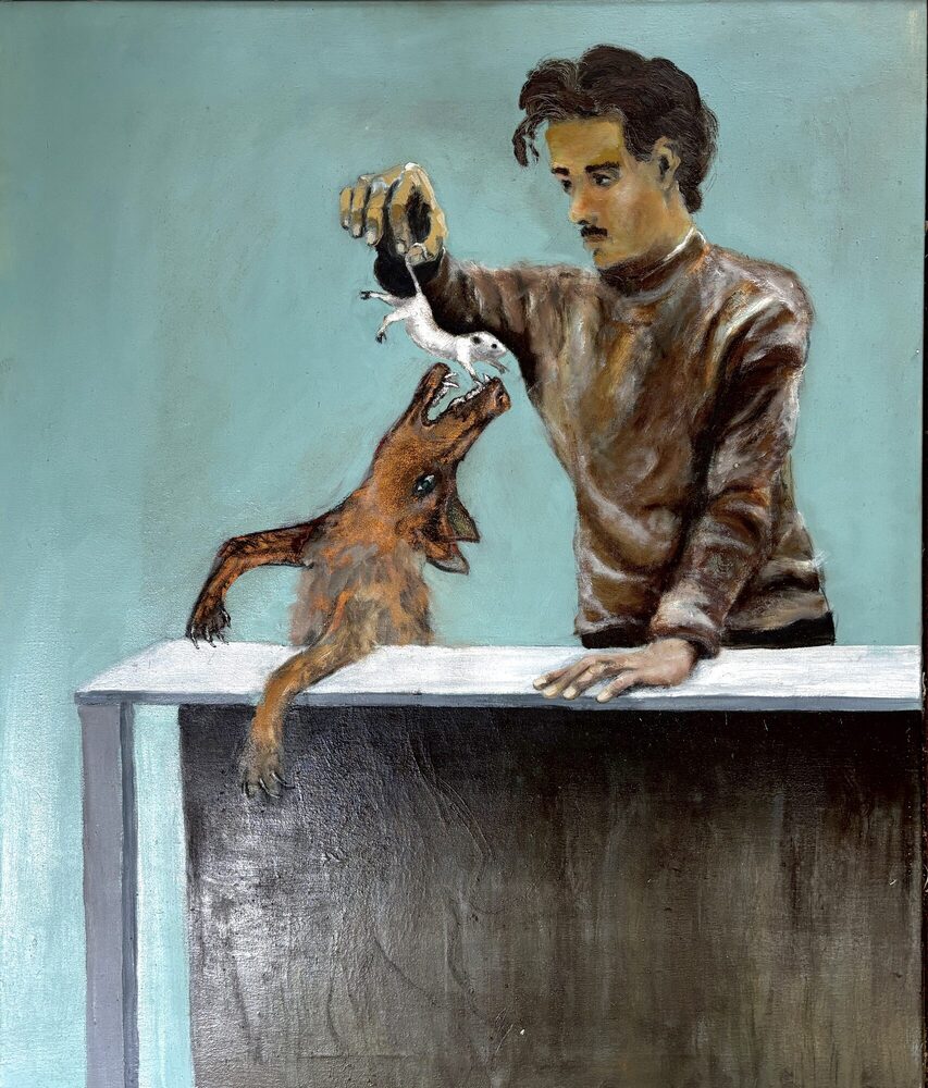 Fütterung, 2021, Öl auf Leinwand, 75 × 88 cm