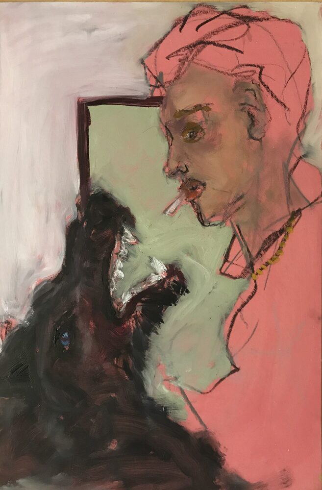 Ich und Hund, 2022, Öl auf MDF, 40 × 60 cm